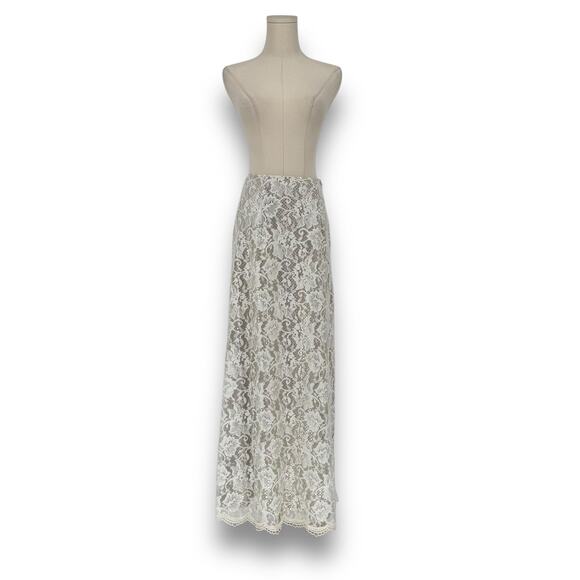 Vintage Y2K Jessica McClintock Millenium 2000 Ivory Sequin Lace Maxi Skirt, Sz 4 - Picture 4 of 10